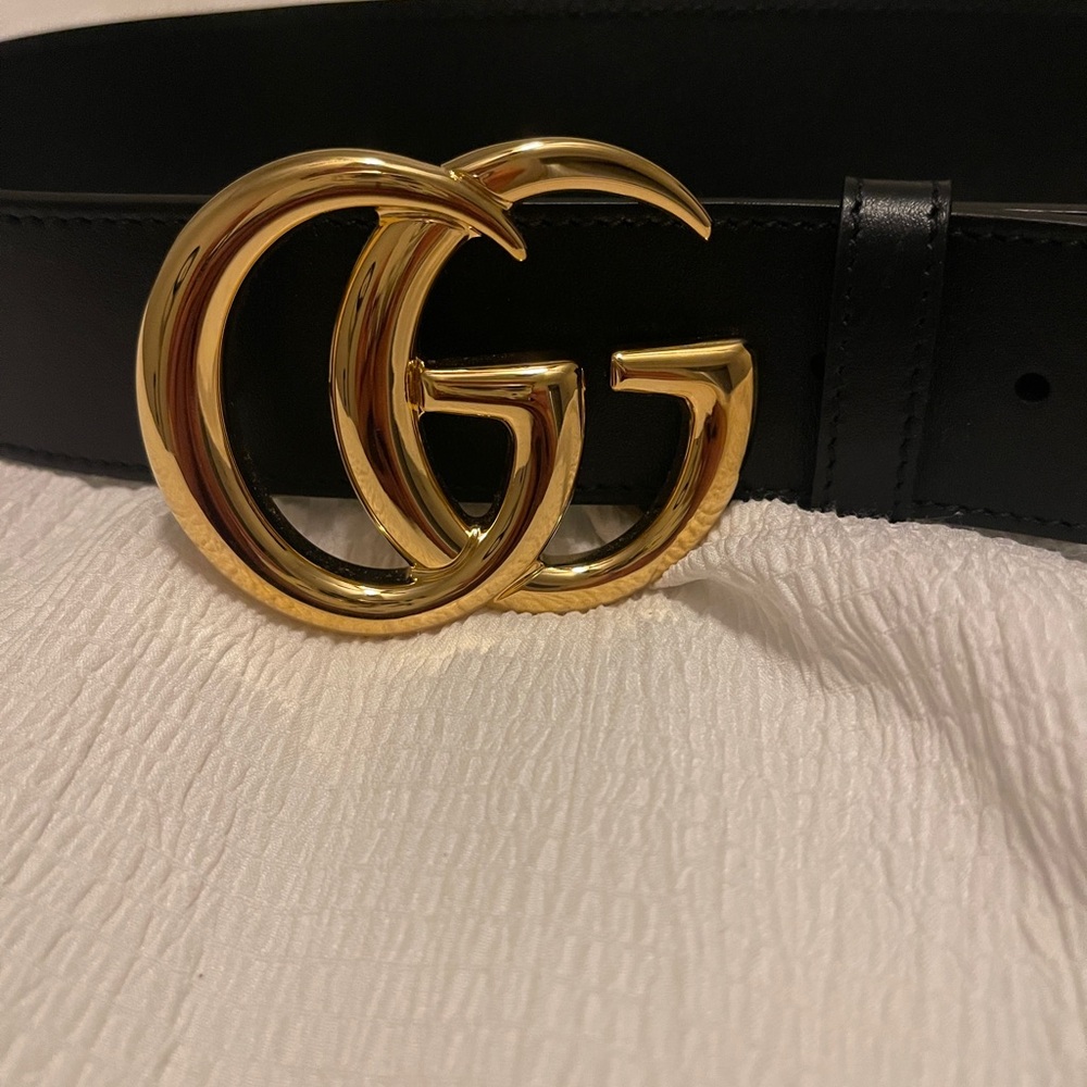 GG Marmont leather belt with shiny buckle